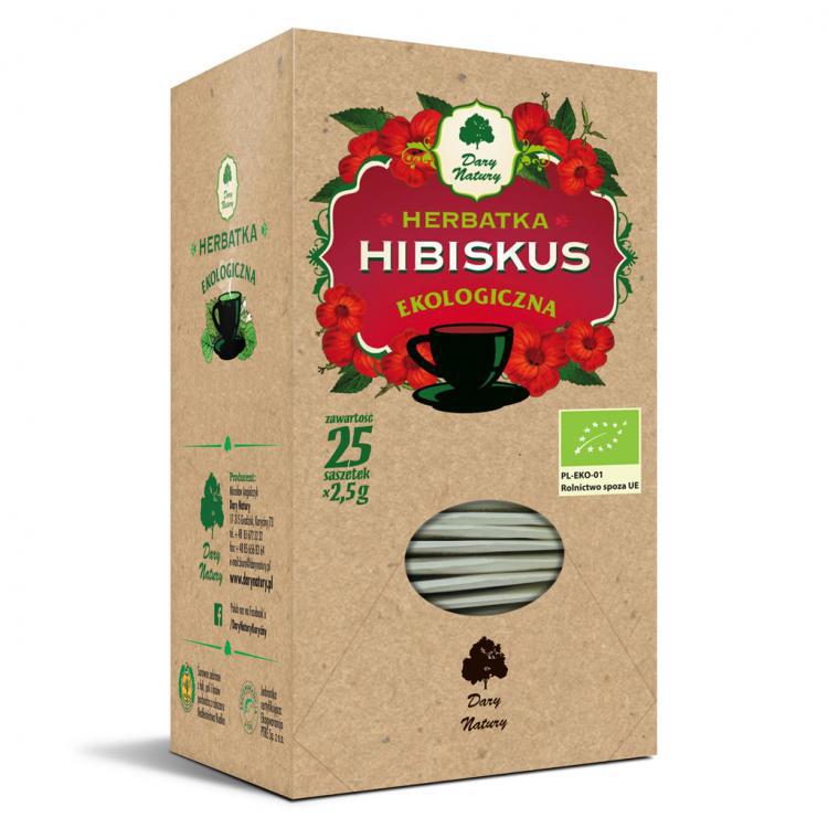 Herbatka Hibiskus, ekologiczna, Dary Natury 25x2g